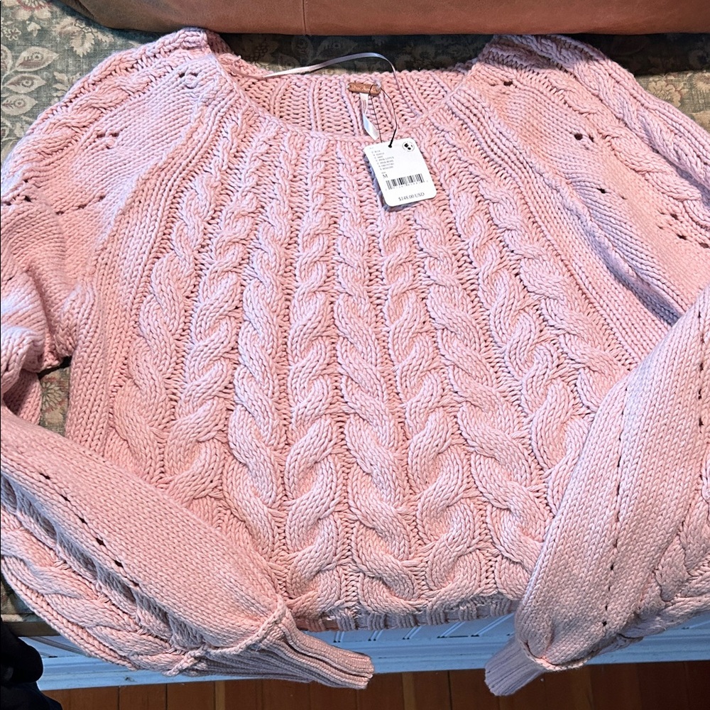 Free People Pink Cable Knit Sweater